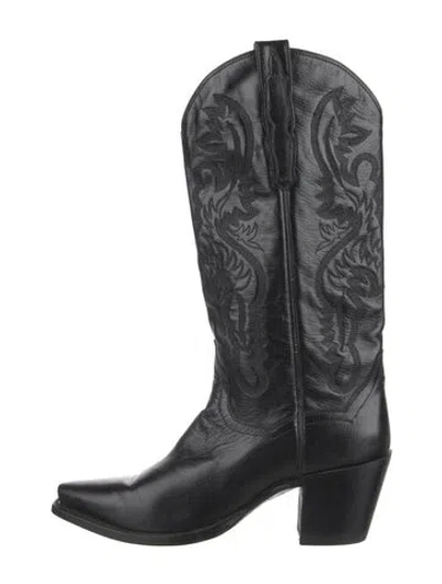 Pre-owned Dan Post Leather Embroidered Accent Western Boots In Black