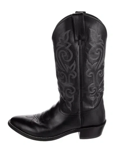 Pre-owned Dan Post Leather Embroidered Accent Western Boots In Black