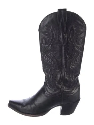 Pre-owned Dan Post Leather Embroidered Accent Western Boots In Black
