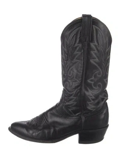 Pre-owned Dan Post Leather Embroidered Accent Western Boots In Black