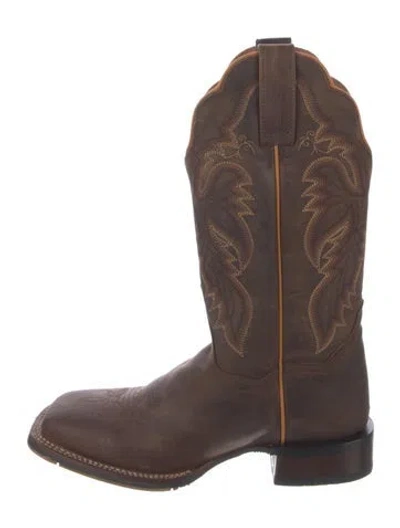 Pre-owned Dan Post Leather Embroidered Accent Western Boots In Brown