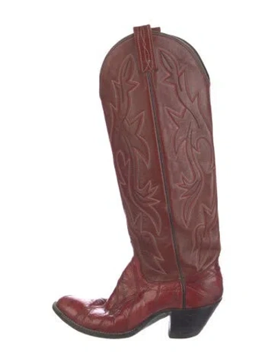 Pre-owned Dan Post Leather Embroidered Accent Western Boots In Brown