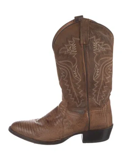 Pre-owned Dan Post Leather Embroidered Accent Western Boots In Brown