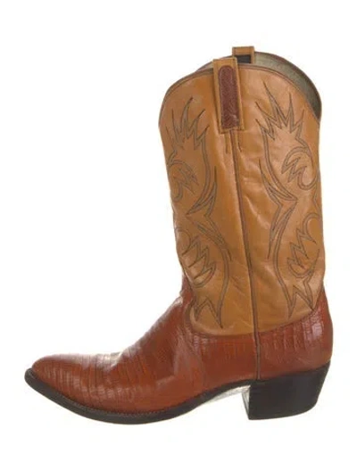 Pre-owned Dan Post Leather Embroidered Accent Western Boots In Brown