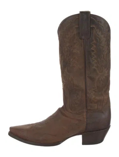 Pre-owned Dan Post Leather Embroidered Accent Western Boots In Brown