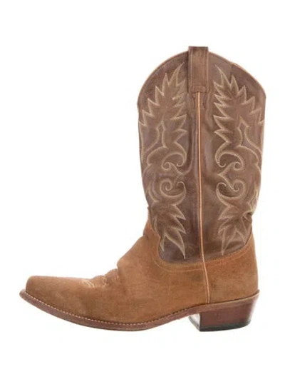 Pre-owned Dan Post Leather Embroidered Accent Western Boots In Brown/neutrals