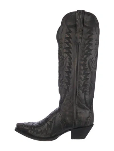 Pre-owned Dan Post Leather Patterned Western Boots In Black