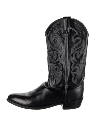 Pre-owned Dan Post Leather Patterned Western Boots In Black