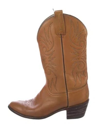 Pre-owned Dan Post Leather Patterned Western Boots In Brown