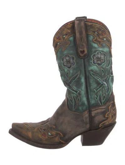 Pre-owned Dan Post Leather Patterned Western Boots In Brown