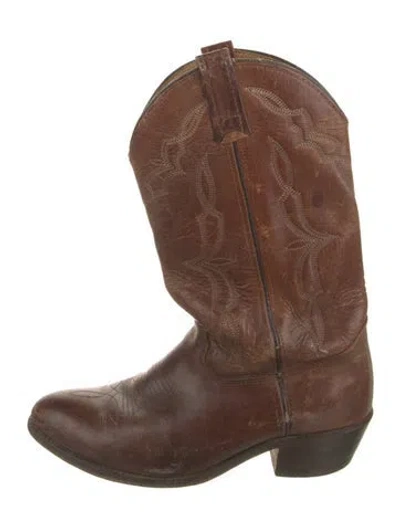 Pre-owned Dan Post Leather Patterned Western Boots In Brown