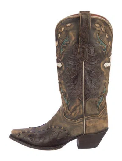 Pre-owned Dan Post Leather Patterned Western Boots In Brown