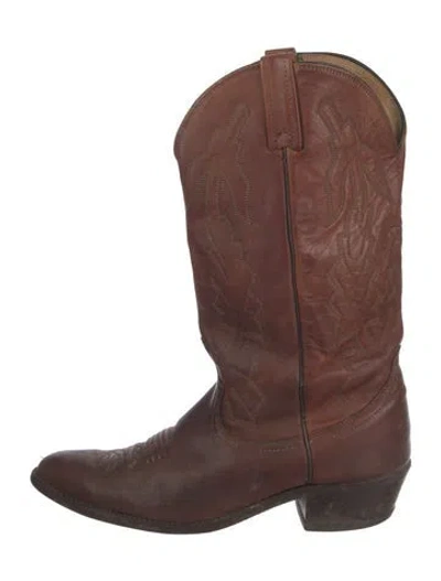 Pre-owned Dan Post Leather Patterned Western Boots In Brown