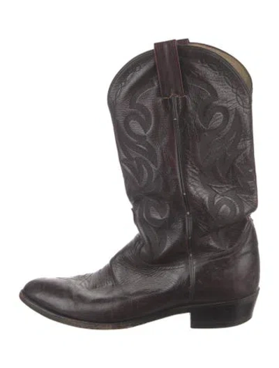 Pre-owned Dan Post Leather Patterned Western Boots In Brown