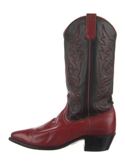 Pre-owned Dan Post Leather Patterned Western Boots In Red