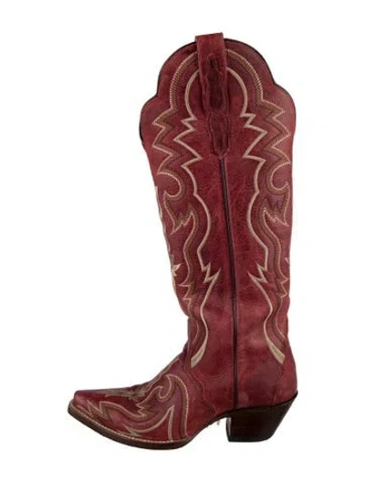 Pre-owned Dan Post Leather Patterned Western Boots In Red