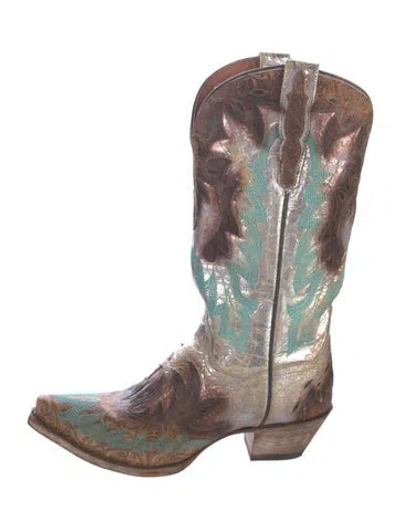 Pre-owned Dan Post Leather Printed Western Boots In Brown