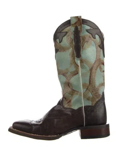 Pre-owned Dan Post Leather Printed Western Boots In Brown