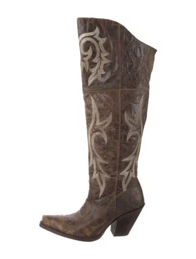 Pre-owned Dan Post Leather Printed Western Boots In Brown/neutrals