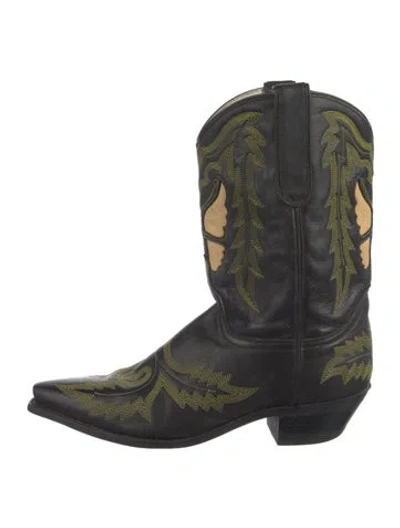 Pre-owned Dan Post Leather Western Boots In Black