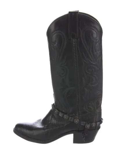 Pre-owned Dan Post Lizard Embroidered Accent Western Boots In Black