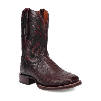 Pre-owned Dan Post Men's Alamosa Full Quill Ostrich Boot Dp5012 In Black/cherry
