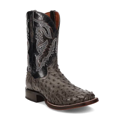Pre-owned Dan Post Men's Alamosa Full Quill Ostrich Boot Dp5013 In Grey/black