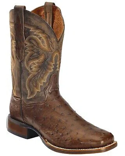 Pre-owned Dan Post Men's Alamosa Full Quill Ostrich Western Boot Broad Square Toe In Brown