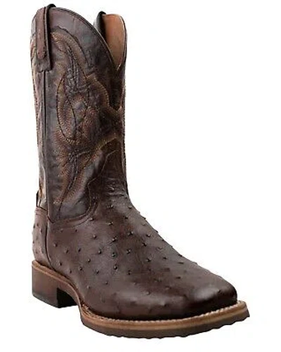 Pre-owned Dan Post Men's Alamosa Hand Ostrich Quill Western Boot Broad Square Toe - In Brown