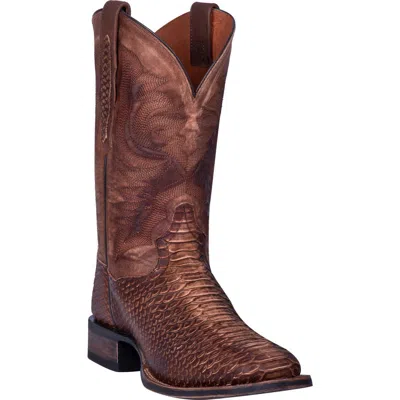 Pre-owned Dan Post Men's Brown Snake Skin Print Square Toe Boots Dp4526