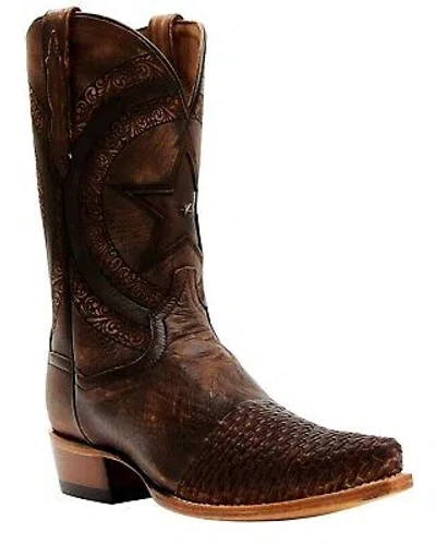 Pre-owned Dan Post Men's Embossed Star And Studded Basketweave Western Leather Boot Snip - In Brown