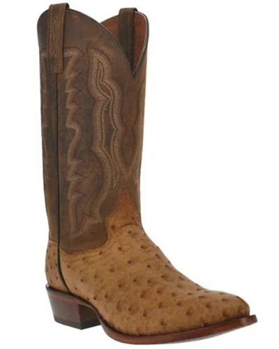 Pre-owned Dan Post Men's Gehrig Exotic Ostrich Western Boot - Round Toe - Dp3077 In Brown