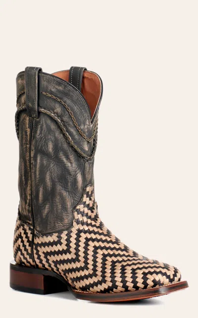 Dan Post Men's Keaton Distressed Black And Basketweave Wide Square Toe Cowboy Boots In Gray