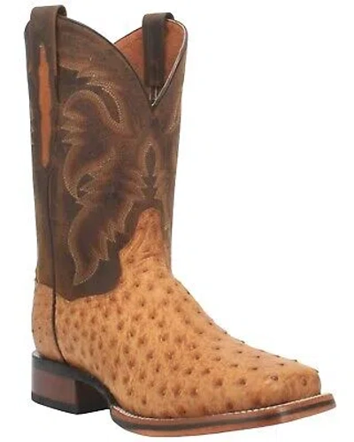 Pre-owned Dan Post Men's Kershaw Exotic Ostrich Skin Western Boot - Broad Square Toe Tan 9 In Brown