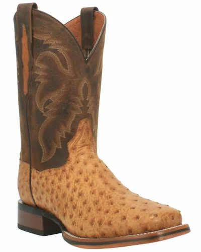 Pre-owned Dan Post Men's Kershaw Exotic Ostrich Skin Western Boot Wide Square Toe - Dp4951 In Brown