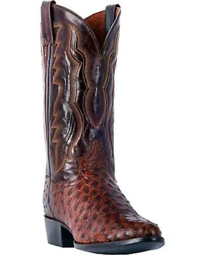 Pre-owned Dan Post Men's Pershing Brass Full-quill Ostrich Western Boot - Round Toe Brown