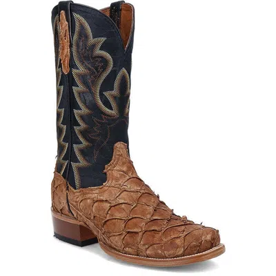 Pre-owned Dan Post Men's Riggs Pirarucu Boot Dp5021 In Tan/dark Blue