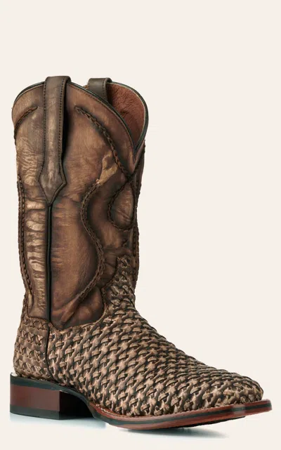 Dan Post Men's Stanley Distressed Tan Basketweave Wide Square Toe Cowboy Boots In Brown
