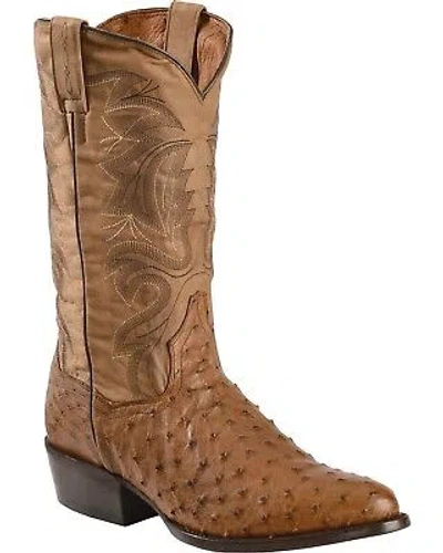 Pre-owned Dan Post Men's Tempe Full Quill Ostrich Western Boot - Medium Toe Saddle Tan 7 In Brown