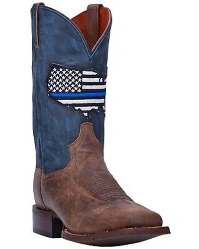 Pre-owned Dan Post Men's Thin Blue Line Flag Patch Western Boot Broad Square Toe - Dp4515 In Brown
