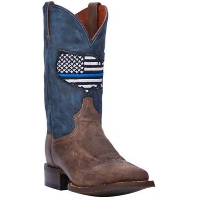 Pre-owned Dan Post Mens Thin Blue Line Square Toe Boot Dp4515 In Sand-blue