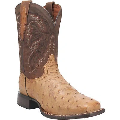 Pre-owned Dan Post Mens Alamosa Sand/chocolate Full Quill Ostrich Cowboy Boots