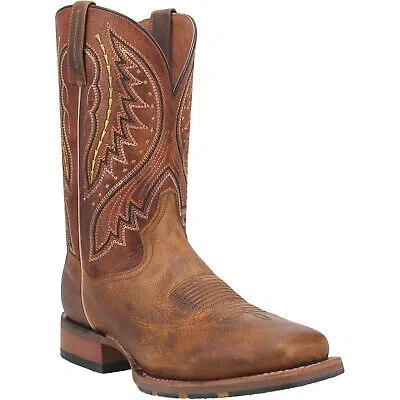 Pre-owned Dan Post Mens Dugan Brown Bison Leather Cowboy Boots