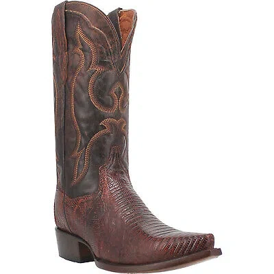 Pre-owned Dan Post Mens Hearst Cognac Lizard Skin Cowboy Boots In Brown