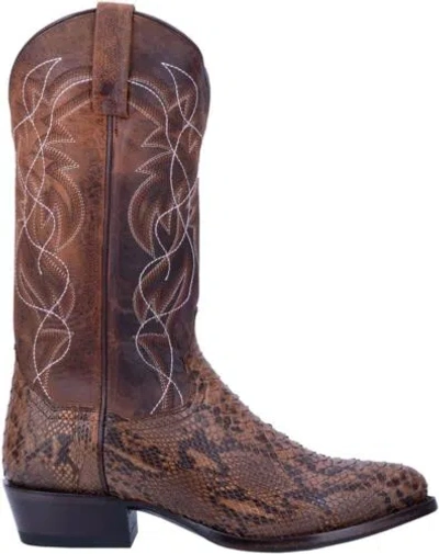 Pre-owned Dan Post Mens Manning Snakeskin Embroidered Round Toe Casual Boots Mid Calf... In Brown