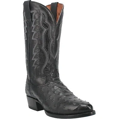 Pre-owned Dan Post Mens Tempe Black Full Quill Ostrich Cowboy Boots
