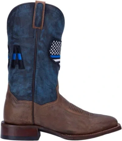 Pre-owned Dan Post Mens Thin Blue Line Square Toe Casual Boots Mid Calf - Blue, Brown In Sand/blue