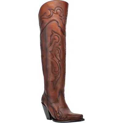 Pre-owned Dan Post Seductress Ladies  Brown Leather Knee High Western Fashion Boots