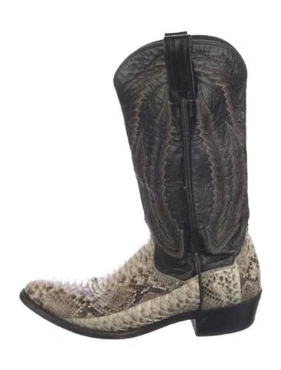 Pre-owned Dan Post Snakeskin Animal Print Western Boots In Blue