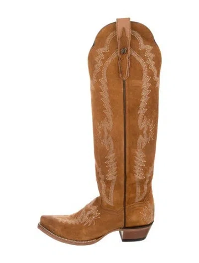 Pre-owned Dan Post Suede Patterned Western Boots In Yellow